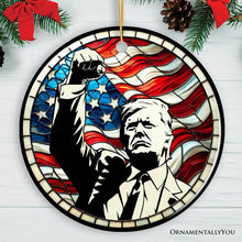 Load image into Gallery viewer, Trump with Raised Fist Stained Glass Christmas Ornament

